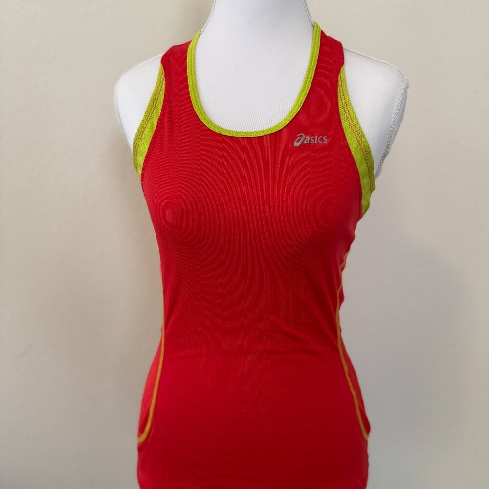 Asics Running Top | Red-Orange & Neon Yellow | Size XS | Lightweight Performance